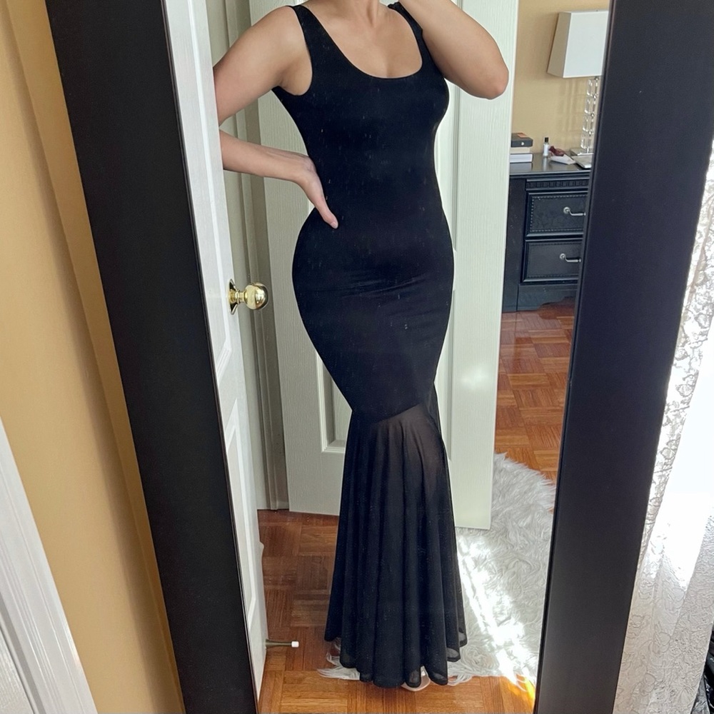 Vintage long black low back dress size SMALL